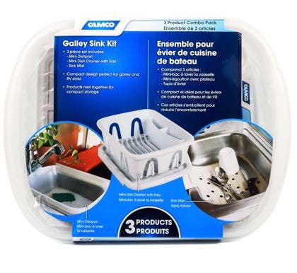 Camco 43517 White Sink Kit With Dish Drainer, Dish Pan And Sink Mat   Dish Pan