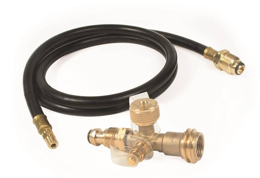 Camco 59125 Propane Brass Tee With 5' Hose   Propane Supply Splitter;