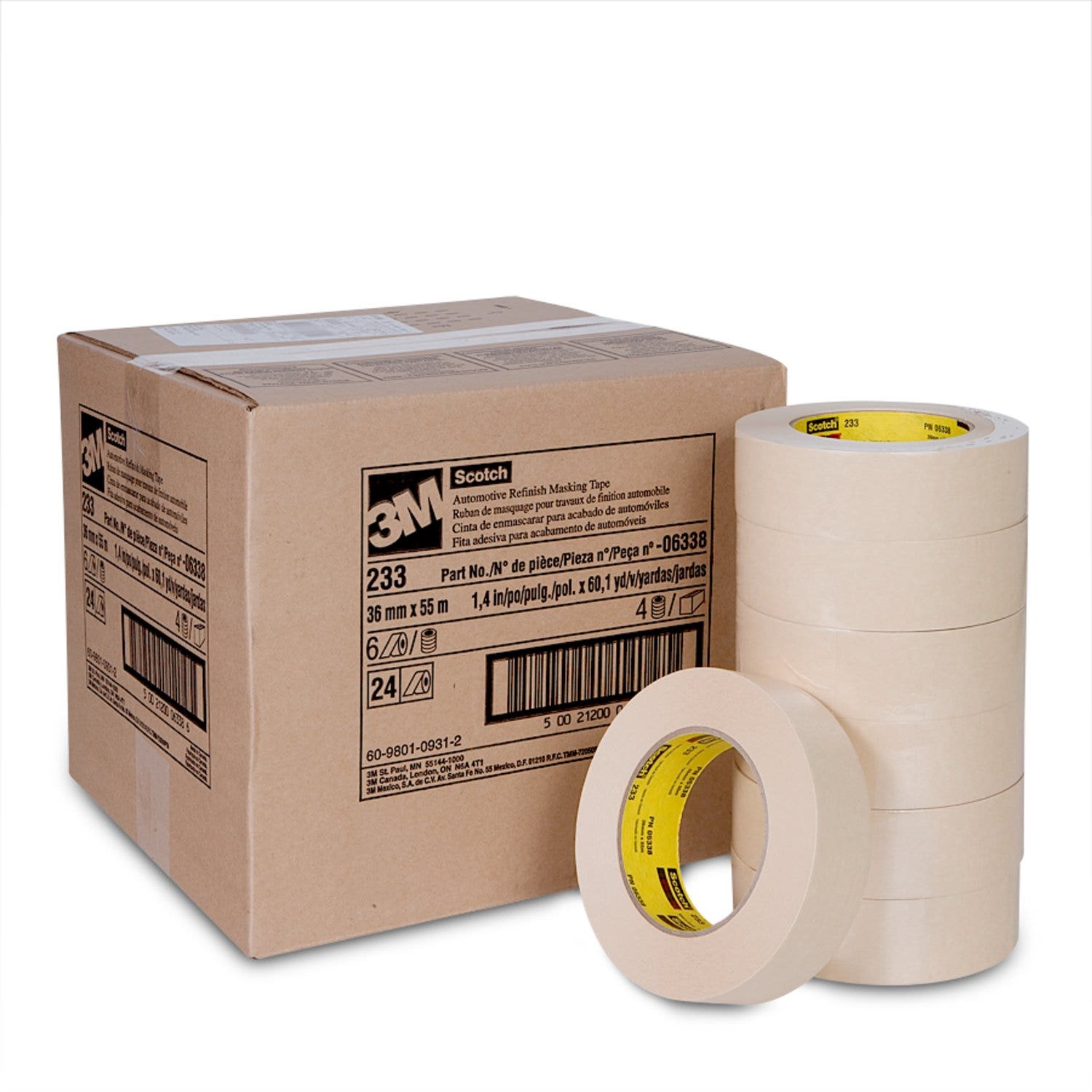 Scotch Automotive Refinish Masking Tape 233, 06338, 36 Mm X 55 M Scotch