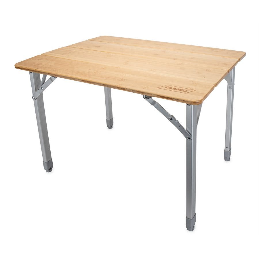 Camco 51895 Bamboo Folding Table With Aluminum Legs- Compact Design   Table