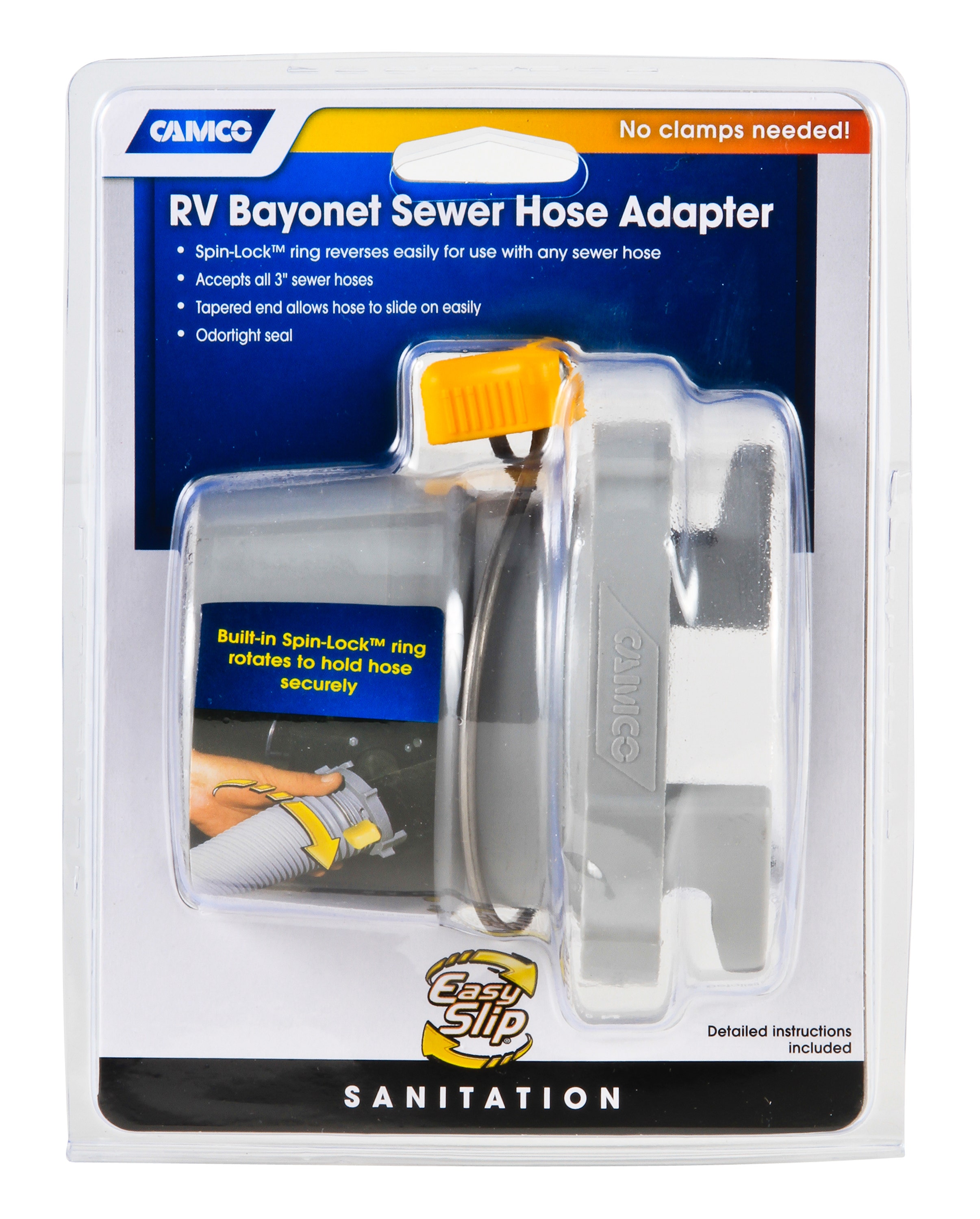 Camco Easy Slip Straight Hose Adapter With Slip-Lock Rings - Securely Connects