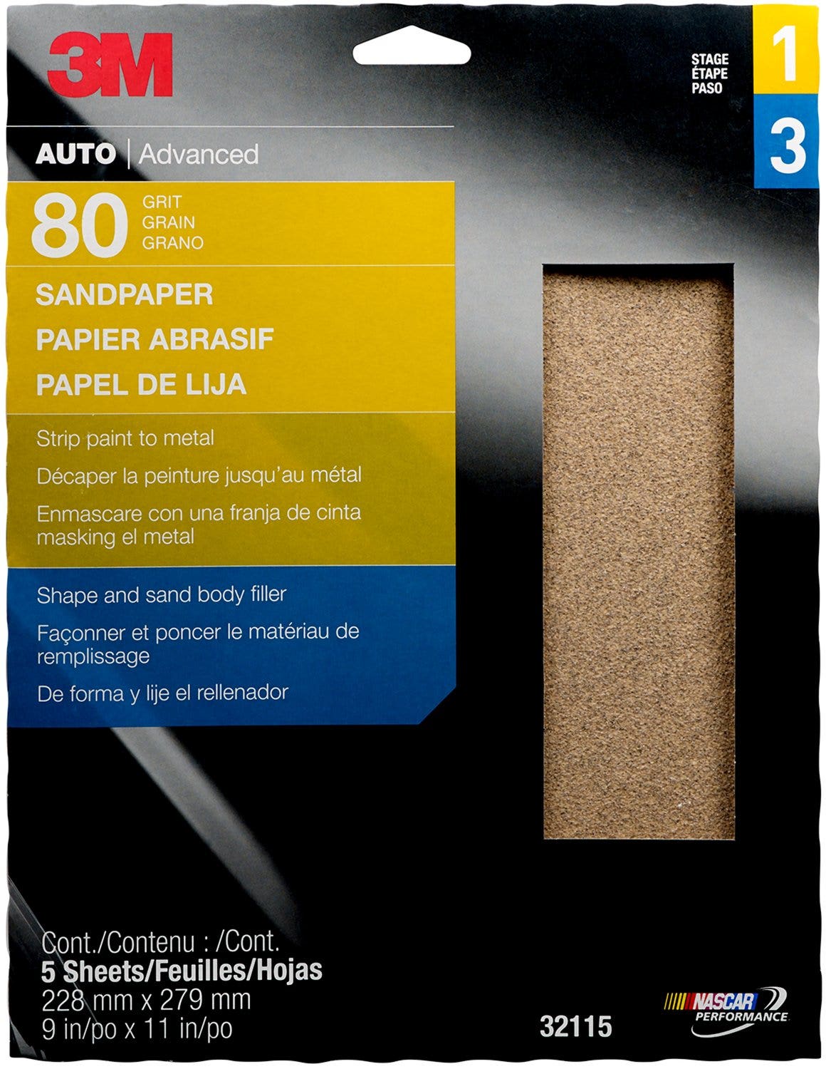 3M Sandpaper, 32115, 80 Grit, 9 In X 11 In, 5 Per Pack   Sandpaper; Used For -
