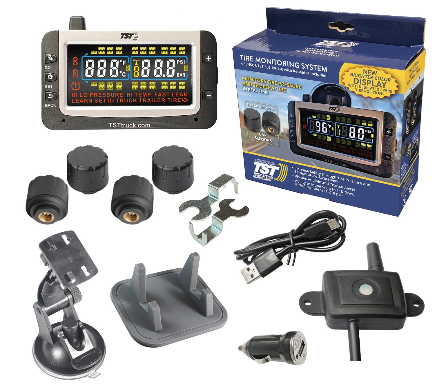 Tst 507 4 Sensor Tire Monitoring System With Color Display - Handles Multiple